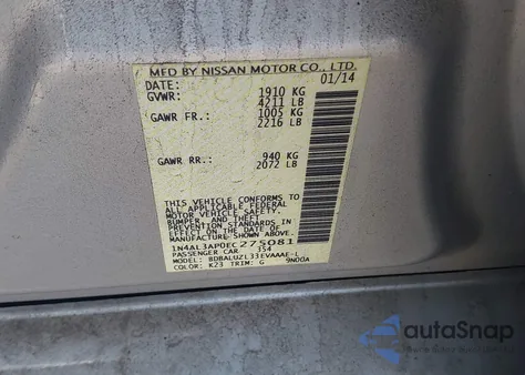 2014 Nissan Altima 2.5 Sv from USA, damaged, VIN 1N4AL3AP0EC275081